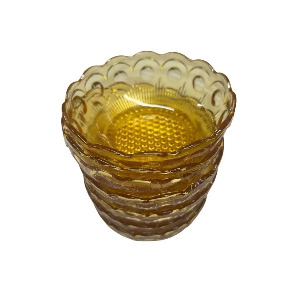 Bartlett Collins Manhattan Set Of 6 Vintage Amber Glass Bowls With Circle & Dot